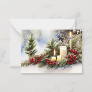 Candles berries and fir budget mini Christmas Card