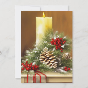 Candles berries and pine cones budget Christmas Holiday Card
