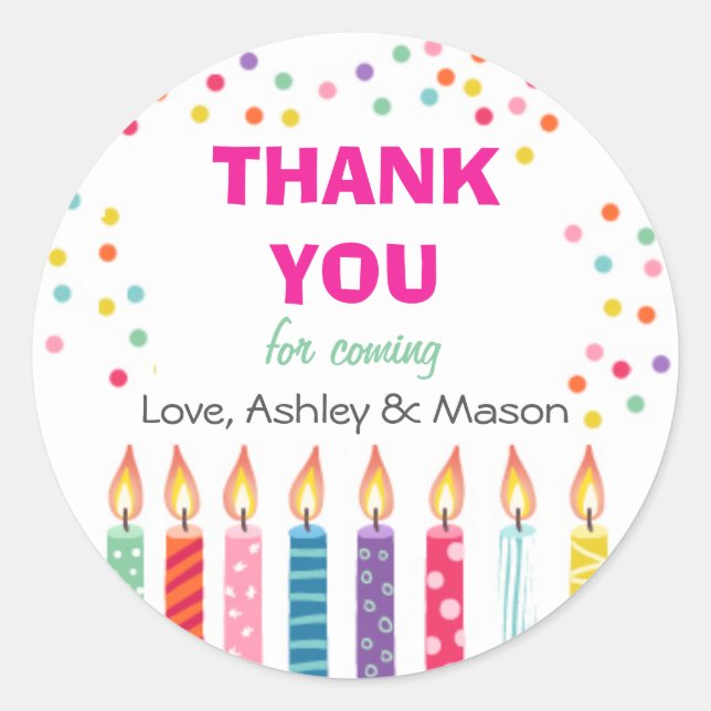 Candles Birthday Thank You Sticker Cupcake Topper (Front)