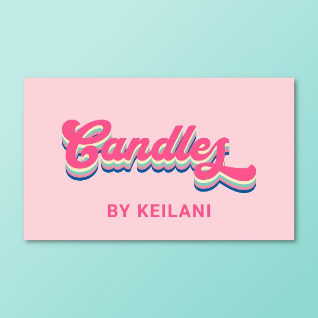 Candles Candle Maker Groovy Retro Colourful Business Card (Retro groovy candles business card on a turquoise background. )
