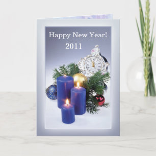 Candles, clock New Year Card