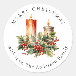 Candles Holly Red Berries Christmas Holiday Classic Round Sticker