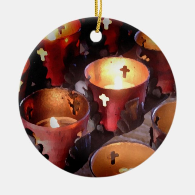 Candles of the Texas Missions Ceramic Ornament (Front)