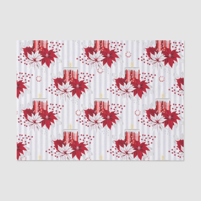 Candles & Poinsettia Tissue Paper (Front)