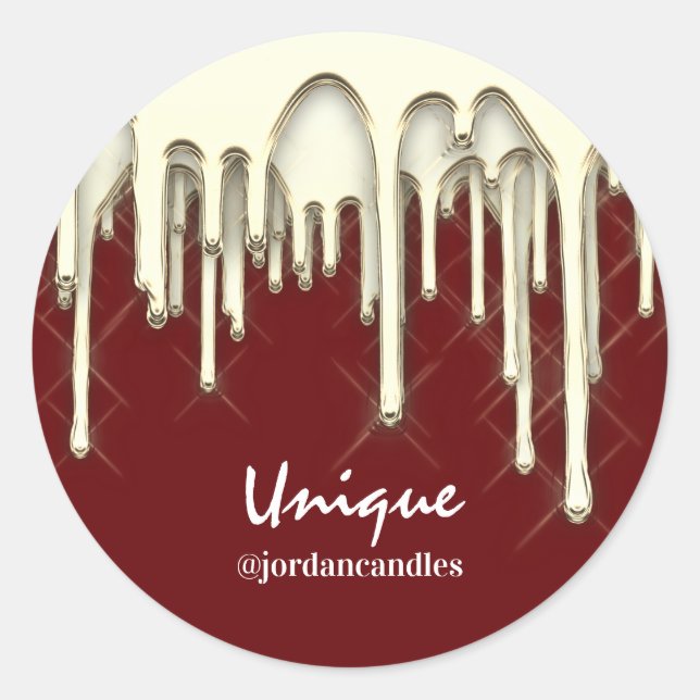 Candles Small BusIness Name Faux Gold Burgundy Classic Round Sticker (Front)