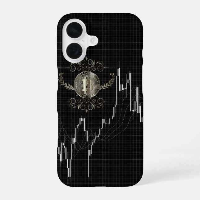 Candlestick Chart & Bitcoin Gold Coin iPhone 16 Case (Back)