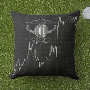 Candlestick Chart With Bitcoin Gold Coin Money Outdoor Pillow