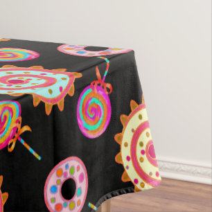 Candy and Cakes Black Tablecloth