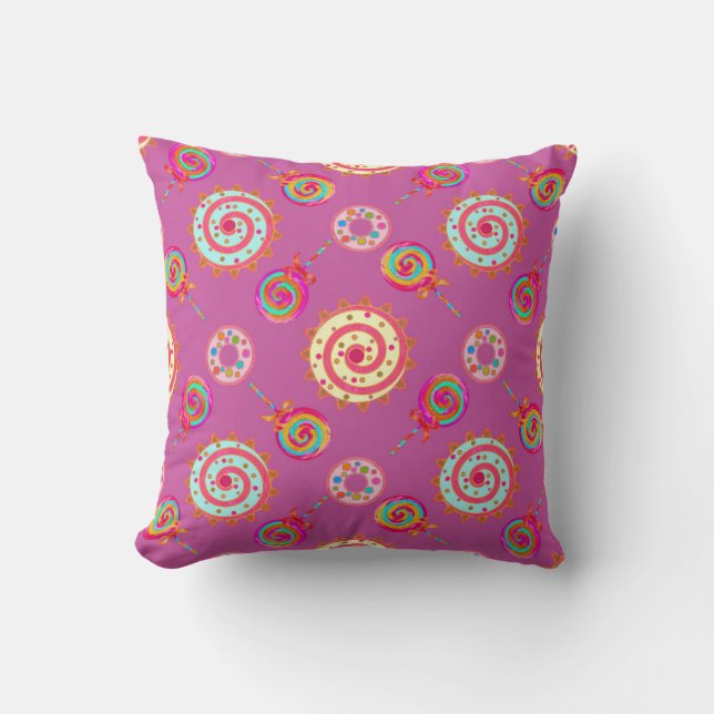 Candy and Cakes Pink Throw Pillow (Front)