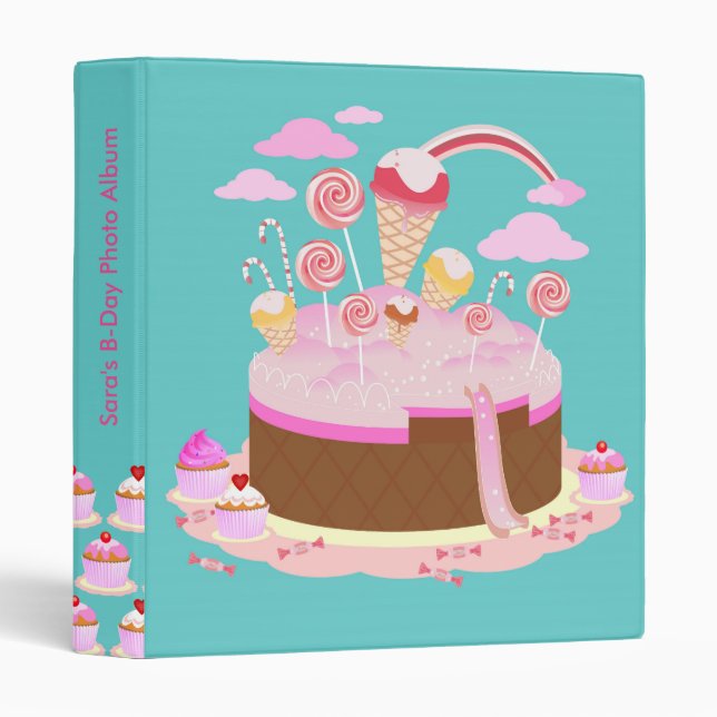 Candy and chocolate cake for birthday party binder (Front/Spine)
