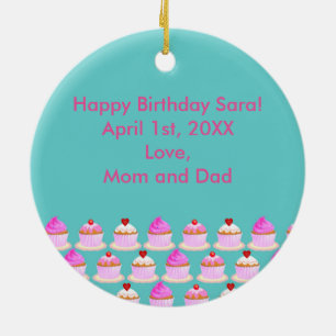 Candy and chocolate cake for birthday party ceramic ornament
