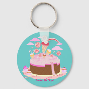 Candy and chocolate cake for birthday party keychain
