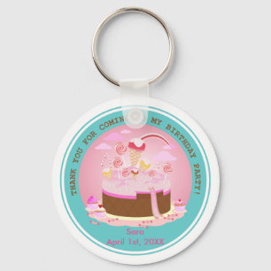 Candy and chocolate cake for birthday party keychain