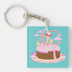 Candy and chocolate cake for birthday party keychain