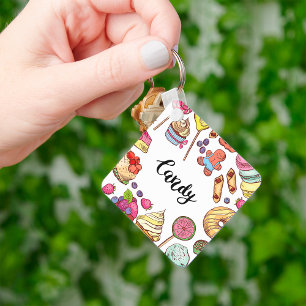 Candy and Dessert Doodles Sweet Treats Pattern  Keychain