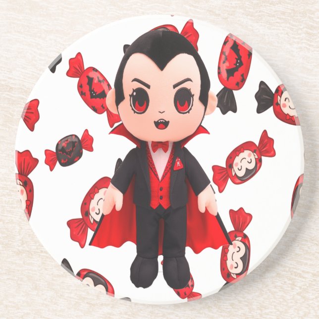 Candy and Dracula Cute Spooky Halloween Coaster (Front)