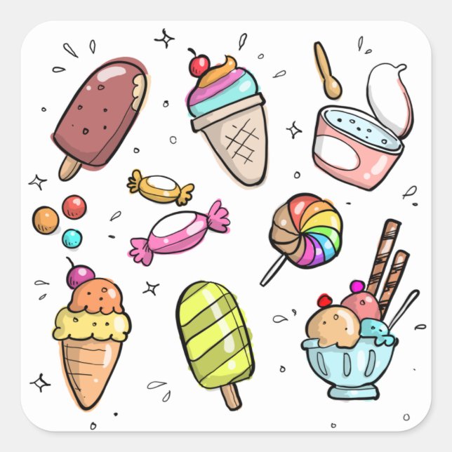 Candy and ice cream square sticker (Front)