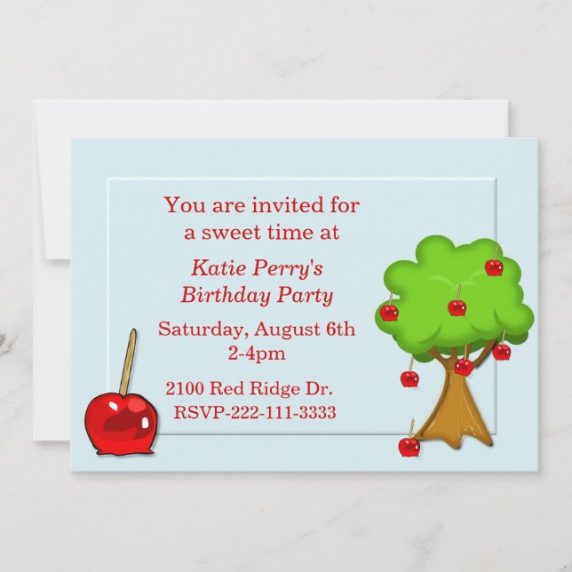 Candy Apple & Apple Tree Birthday Invitation (Front)