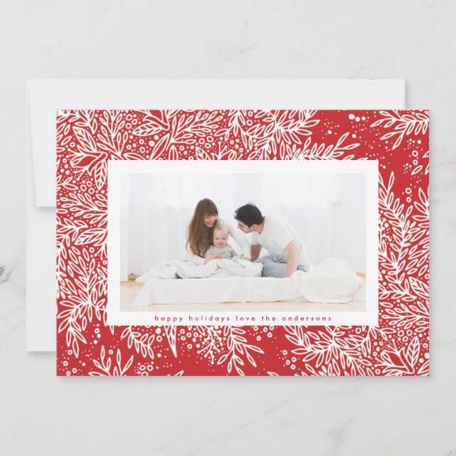 Candy Apple Red Ice White Snowflake Photo Frame Holiday Card (Front)