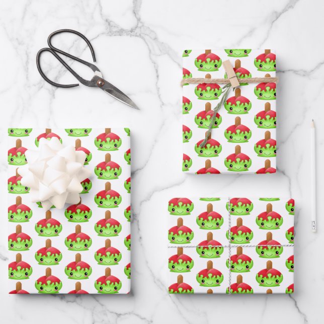 Candy Apple Wrapping Paper Flat Sheet Set of 3 (Front)