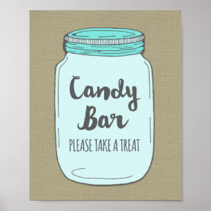Candy Bar Baby Shower Sign Blue Mason Jar Burlap