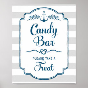 Candy Bar Baby Shower Sign Blue Nautical Stripes