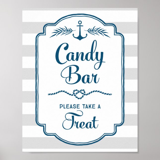Candy Bar Baby Shower Sign Blue Nautical Stripes (Front)