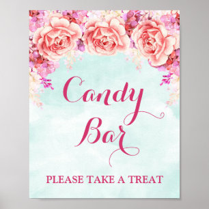 Candy Bar Sign Blue Pink Watercolor Flowers