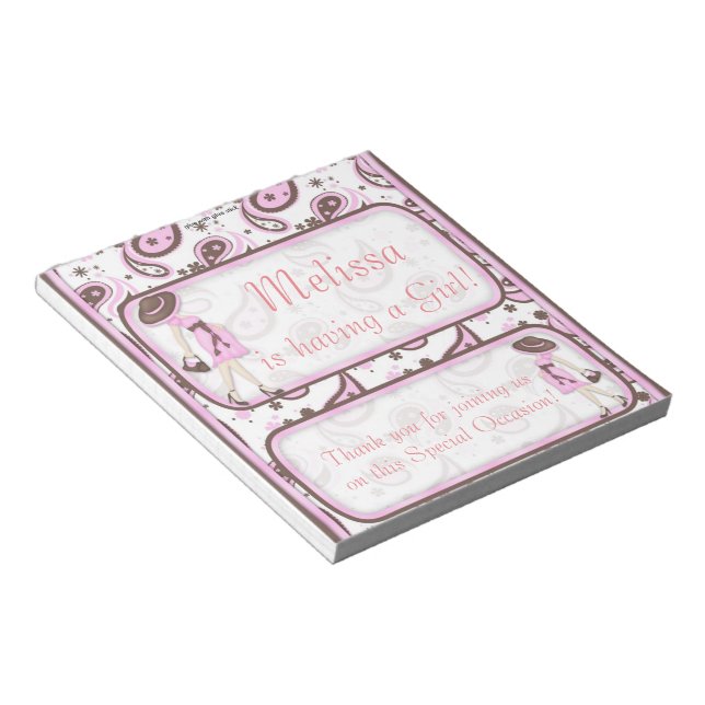 Candy Bar Wrapper Baby Shower Pink Party Favour Notepad (Angled)