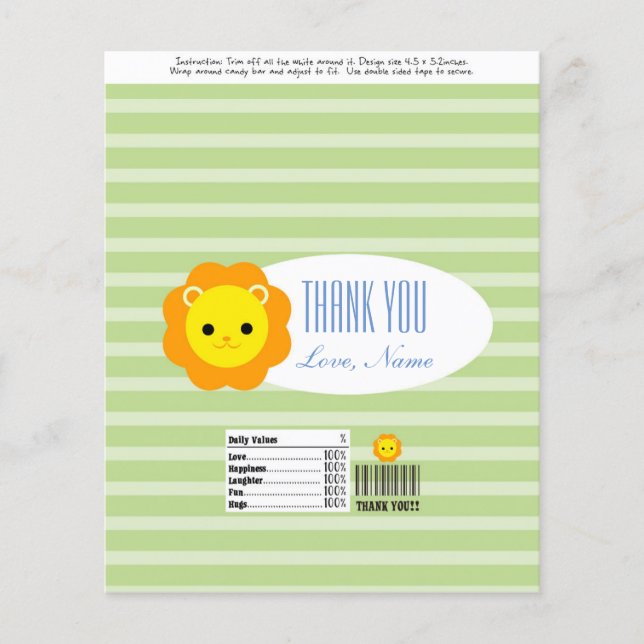 Candy Bar Wrapper Favour - green lion (Front)