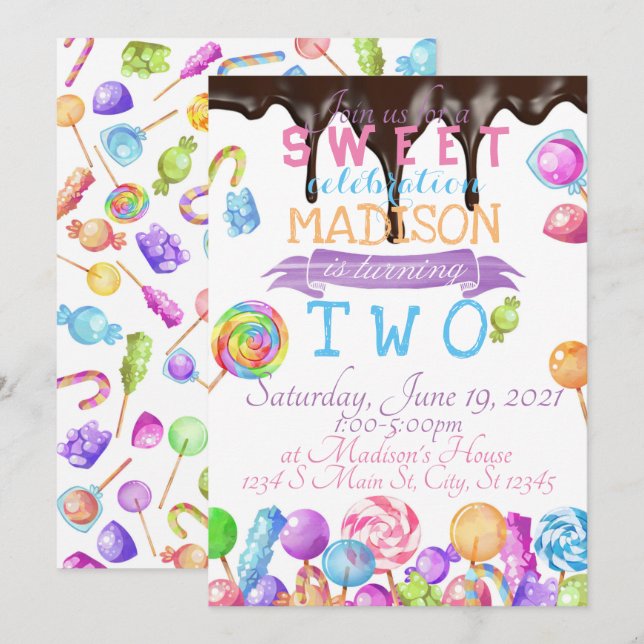Candy Birthday Invitation (Front/Back)