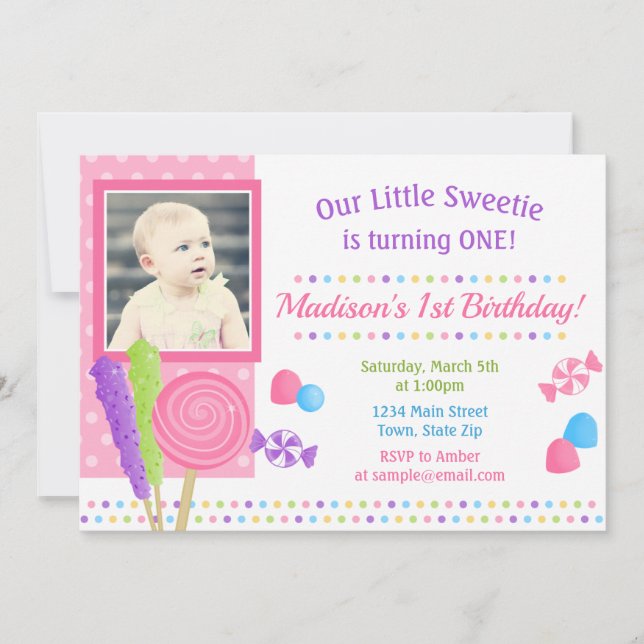 Candy Birthday Invitation Candyland 1er anniversai (Devant)