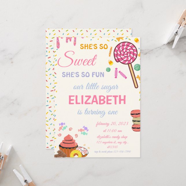 Candy Birthday Sweet Celebration Candy land  Invitation (Front/Back In Situ)