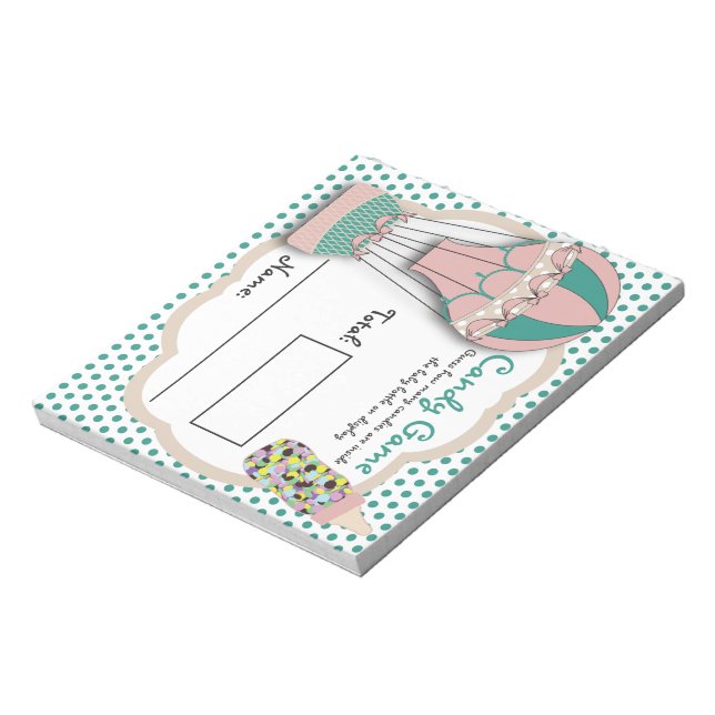 Candy Bottle Guessing Game, M&M, Hot Air Balloon Notepad (Rotated)