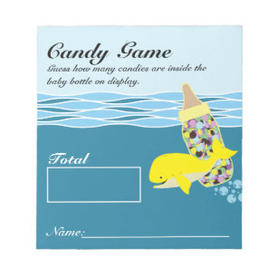 Candy Bottle Guessing Game, M&M, Whale Baby Shower Notepad