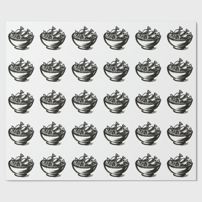 Candy Bowl – Ink Brush Halloween Illustration on Wrapping Paper (Flat)
