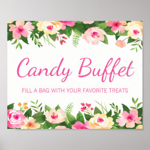 Candy Buffet Pink Floral Baby Shower Sign