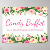 Candy Buffet Pink Floral Baby Shower Sign