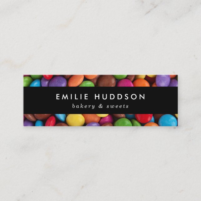 Candy Buttons, Sweets, Cake Shop, Pastry Shop Mini Business Card (Front)