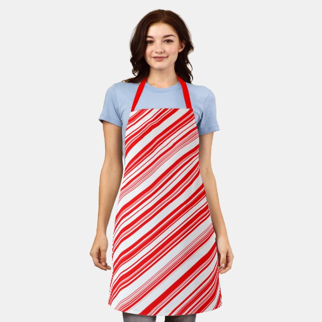 Candy Candy Christmas Stripes All-Over Print Apron (Worn)