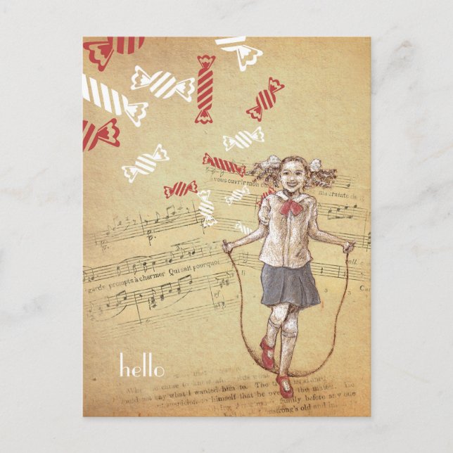 Candy Candy Vintage Illustartion Hello Postcard (Front)