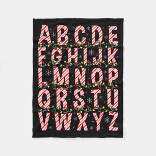Candy Cane Alphabet Christmas Lights Teacher Schoo Fleece Blanket