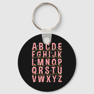 Candy Cane Alphabet Christmas Lights Teacher Schoo Keychain