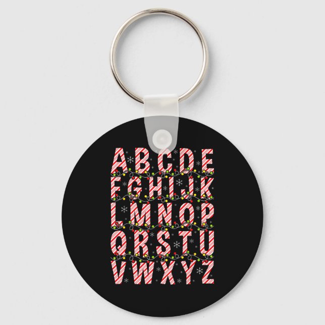 Candy Cane Alphabet Christmas Lights Teacher Schoo Keychain (Front)
