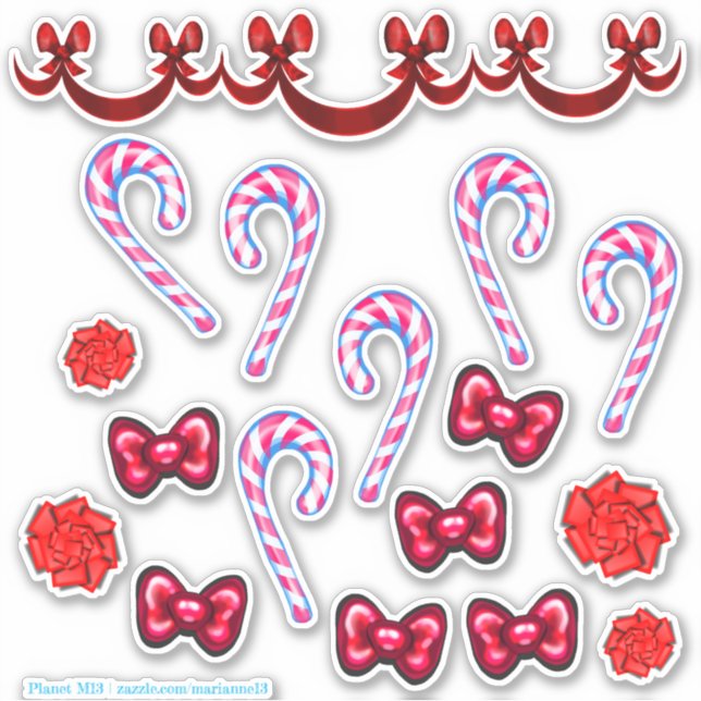 Candy Cane And Bow Sticker Set (Front)