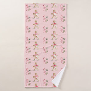 Candy Cane and Gingerbread Man Christmas Bath Towel