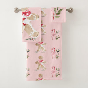 Candy Cane and Gingerbread Man Christmas Bath Towel Set