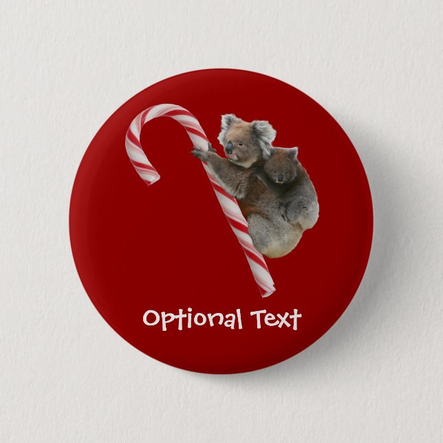 Candy Cane Australian Koala Bears 2 Inch Round Button (Front)