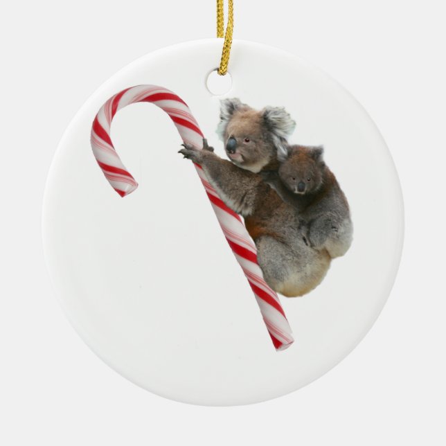 Candy Cane Australian Koala Bears Ceramic Ornament (Front)