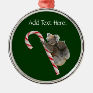 Candy Cane Australian Koala Bears Metal Ornament